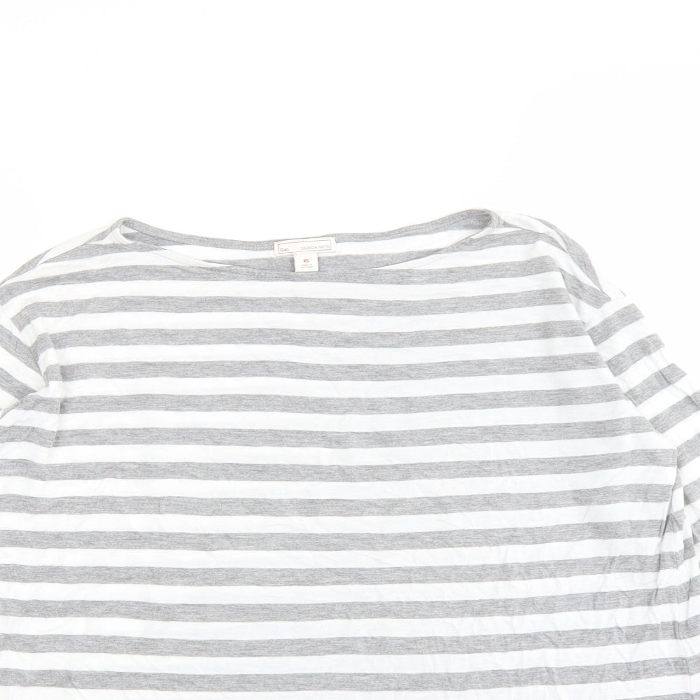 Gap Womens Grey Striped Polyester Basic T-Shirt Size XS Boat Neck