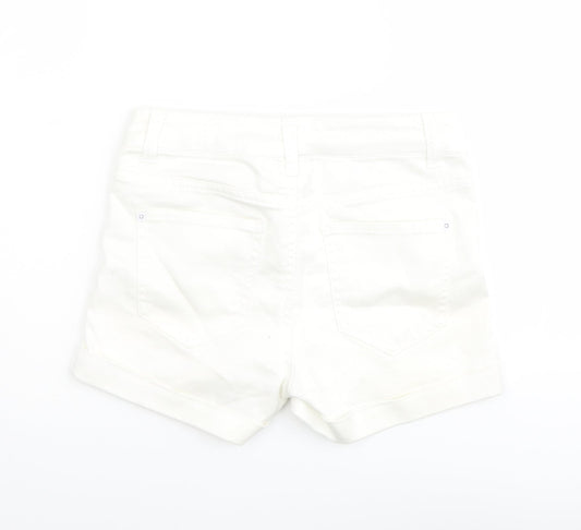 M&Co Girls Ivory Cotton Boyfriend Shorts Size 11 Years Regular Zip