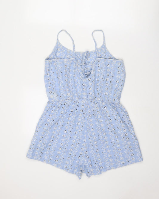 Isla Rose Womens Blue Floral Cotton Playsuit One-Piece Size M L3 in Tie