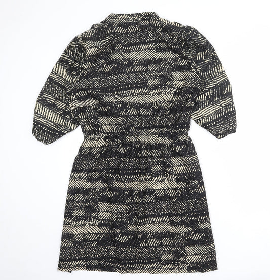 Yumi Womens Black Geometric Polyester A-Line Size 16 V-Neck