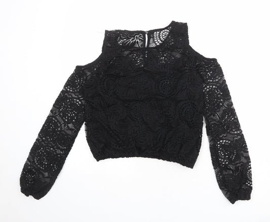 Hollister Womens Black Polyester Basic Blouse Size XS Round Neck - Cold Shoulder