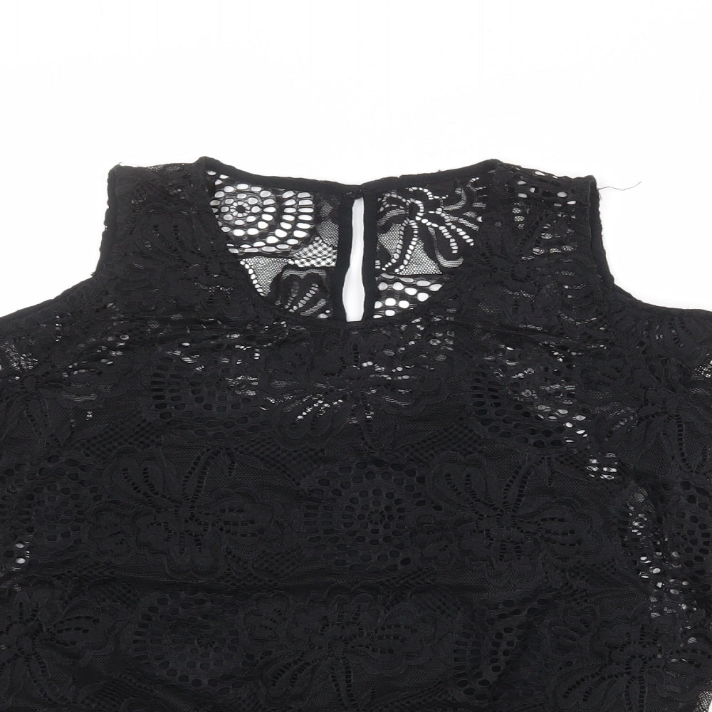 Hollister Womens Black Polyester Basic Blouse Size XS Round Neck - Cold Shoulder