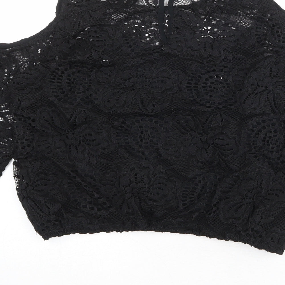 Hollister Womens Black Polyester Basic Blouse Size XS Round Neck - Cold Shoulder