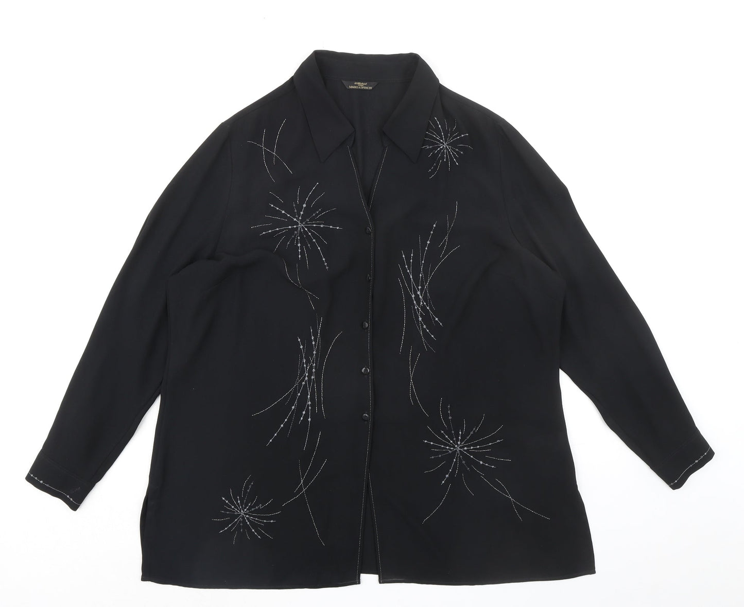 St Michael Womens Black Geometric Polyester Basic Button-Up Size 18 Collared - Embellished