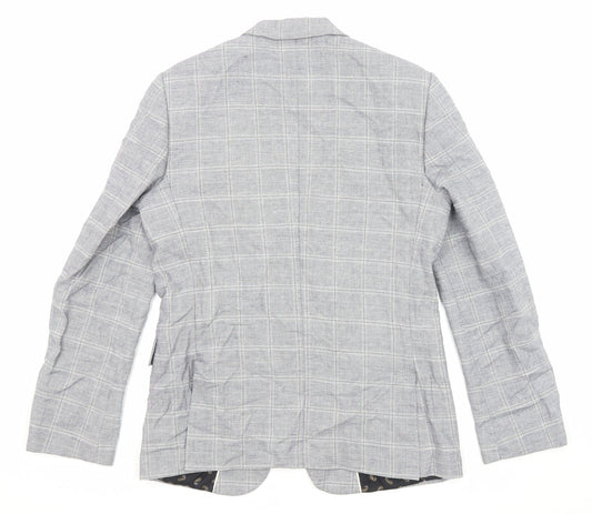 River Island Mens Grey Plaid Polyester Jacket Suit Jacket Size 40 Regular