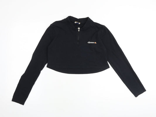 ellesse Womens Black Cotton Cropped T-Shirt Size 10 Round Neck