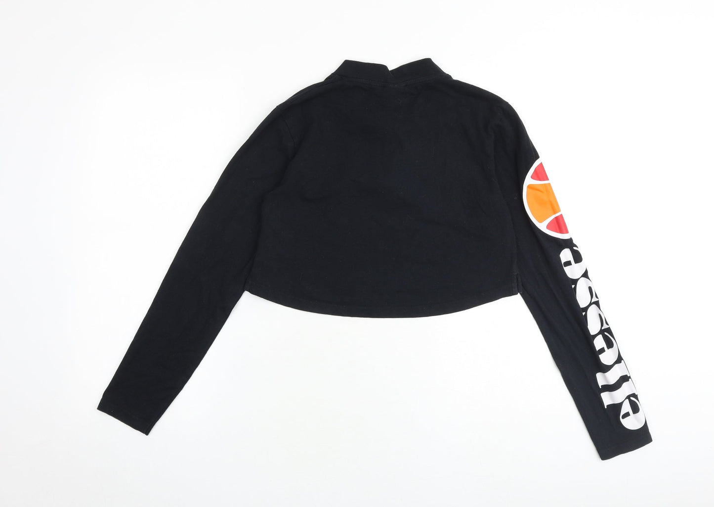 ellesse Womens Black Cotton Cropped T-Shirt Size 10 Round Neck