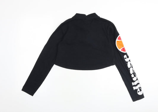 ellesse Womens Black Cotton Cropped T-Shirt Size 10 Round Neck