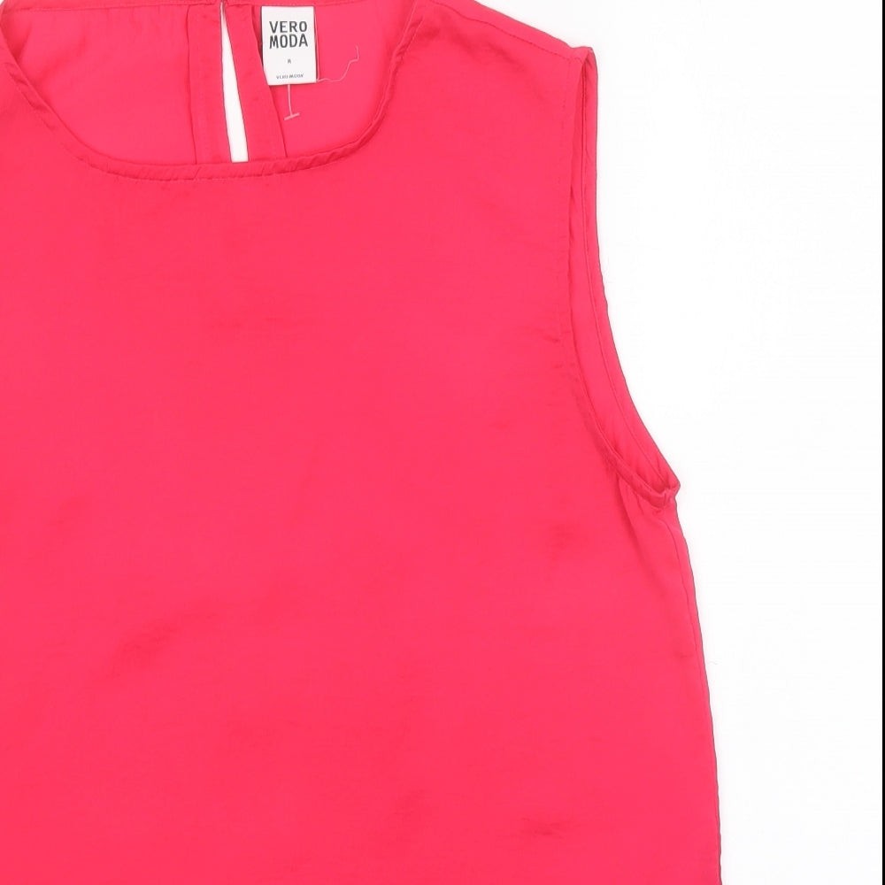 VERO MODA Womens Pink Polyester Basic Tank Size M Round Neck