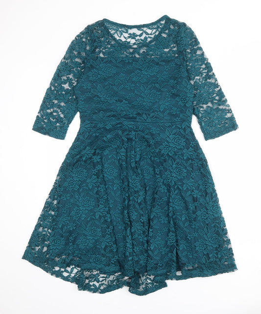 Anthology Womens Blue Polyester Fit & Flare Size 10 Boat Neck Pullover