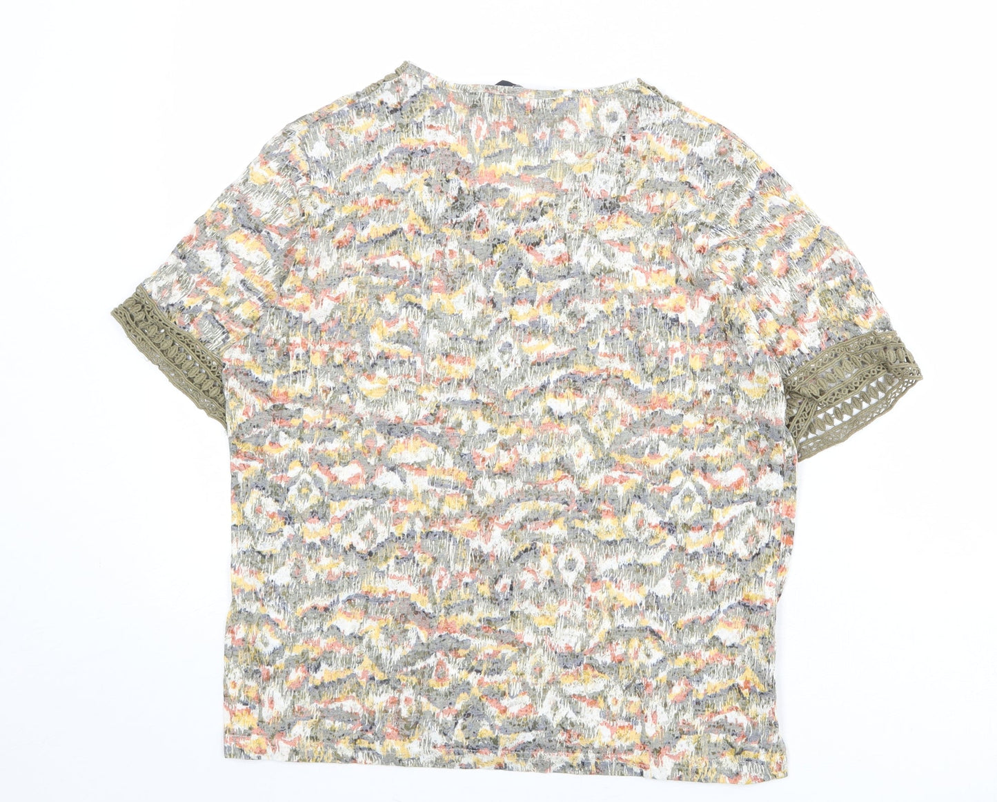 EWM Womens Multicoloured Geometric Cotton Basic T-Shirt Size 14 V-Neck - Size 14/16