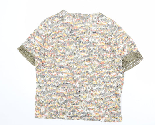 EWM Womens Multicoloured Geometric Cotton Basic T-Shirt Size 14 V-Neck - Size 14/16