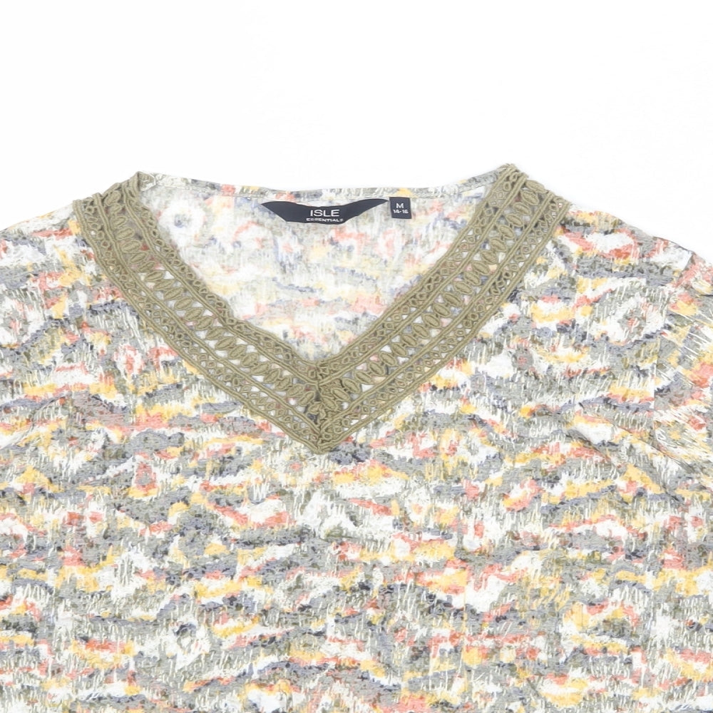 EWM Womens Multicoloured Geometric Cotton Basic T-Shirt Size 14 V-Neck - Size 14/16