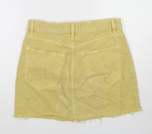 Zara Womens Yellow Cotton A-Line Skirt Size M Zip