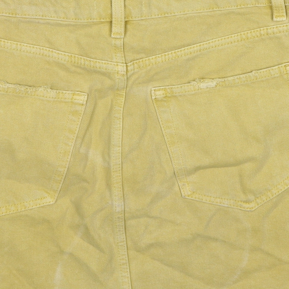 Zara Womens Yellow Cotton A-Line Skirt Size M Zip