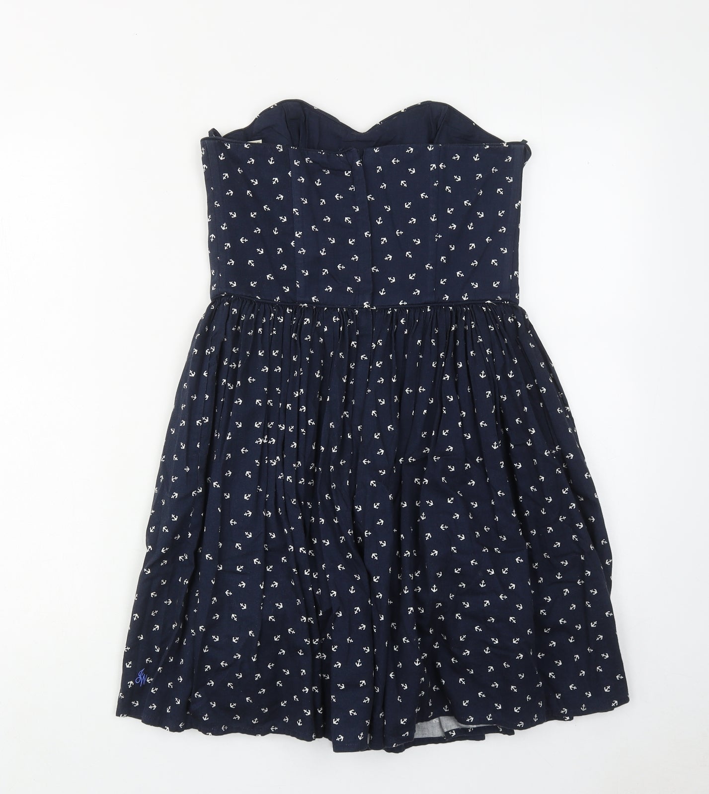 Jack Wills Womens Blue Geometric Cotton A-Line Size 10 Off the Shoulder Zip - Anchor Print