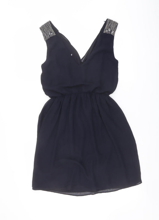 Zara Womens Blue Polyester A-Line Size M V-Neck Pullover