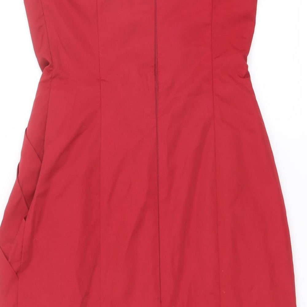 Warehouse Womens Red Polyester Mini Size 8 Off the Shoulder Zip