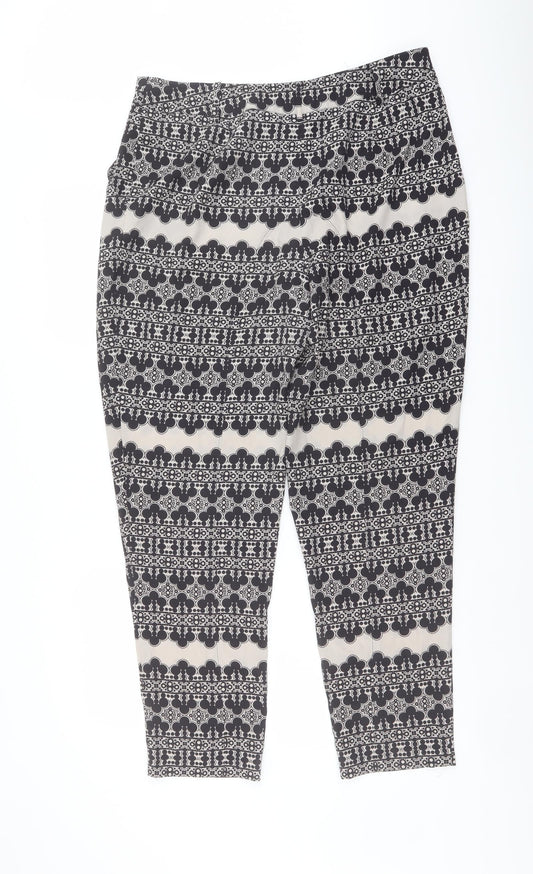 Marks and Spencer Womens Black Geometric Polyester Trousers Size 14 L28 in Regular Button