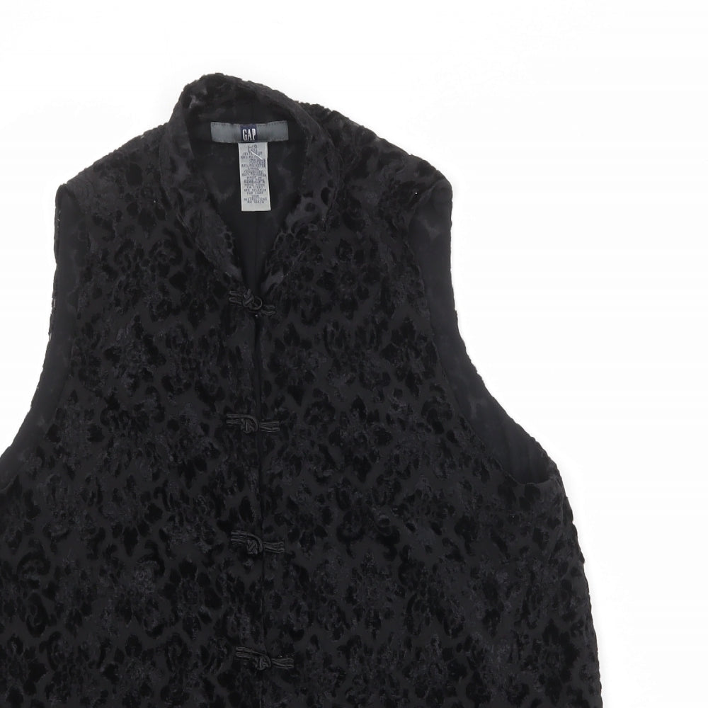 Gap Womens Black Polyester Basic Button-Up Size L Mock Neck - Textured