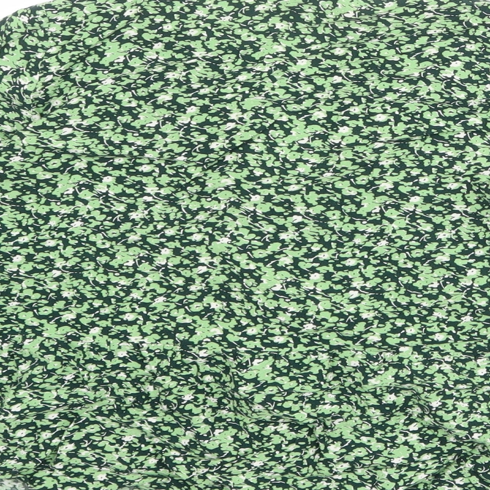 Warehouse Womens Green Floral Viscose Basic Blouse Size 6 V-Neck