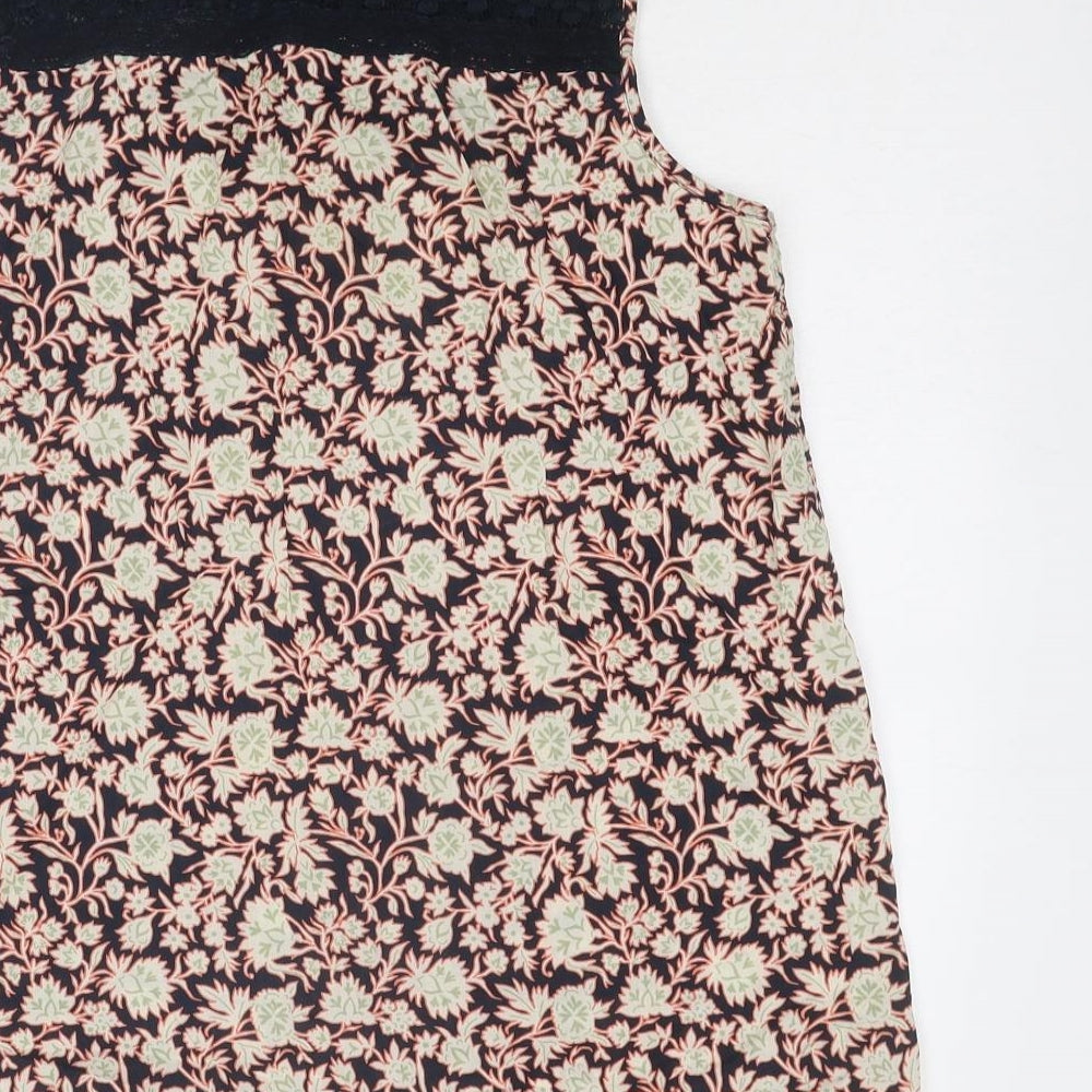 Marks and Spencer Womens Multicoloured Floral Cotton Basic Blouse Size 12 Round Neck - Lace Detail