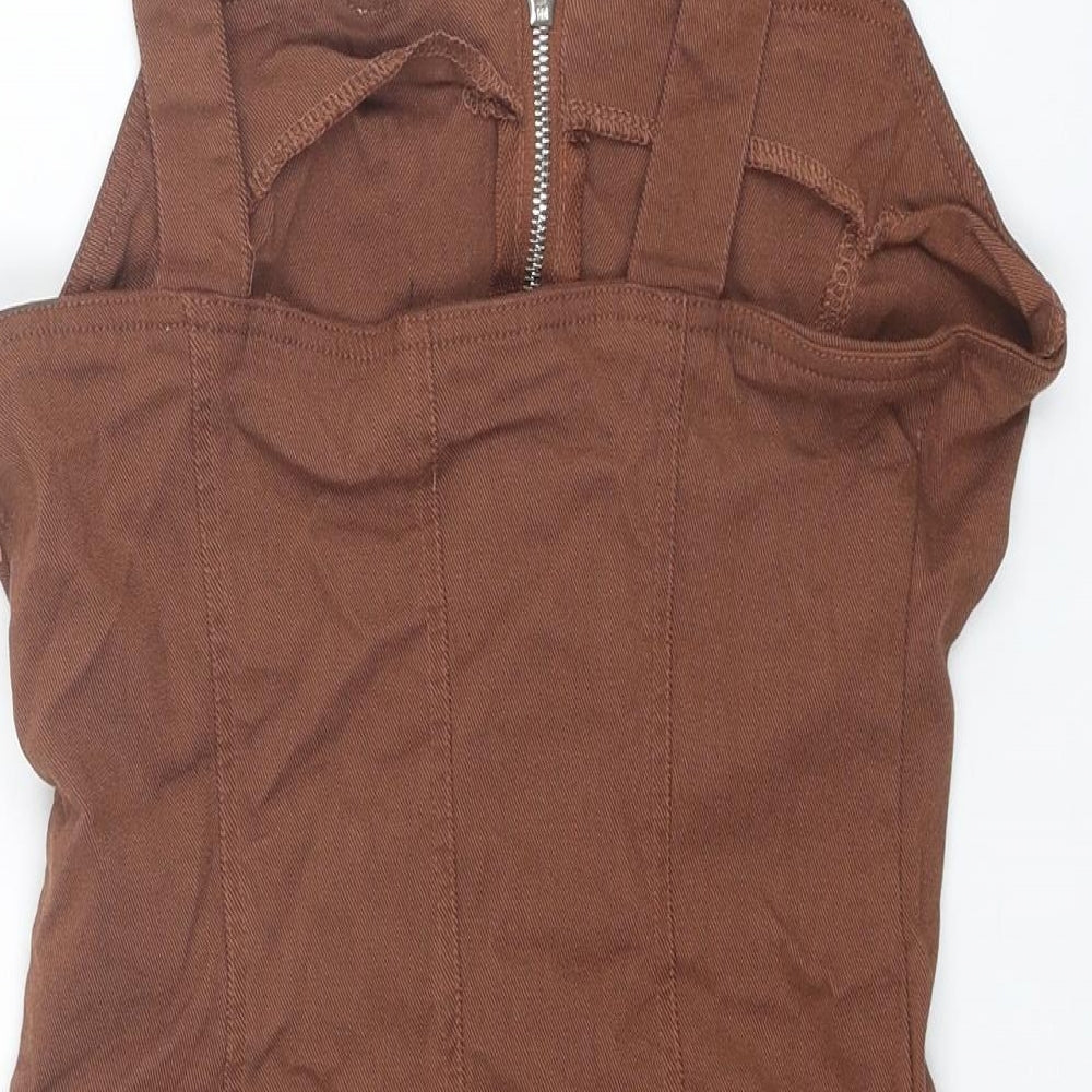 IRIS Womens Brown Viscose Shift Size L Square Neck Zip