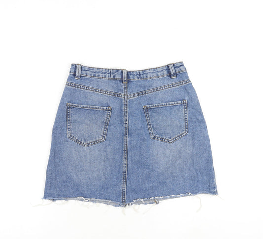 Denim & Co. Womens Blue Cotton A-Line Skirt Size 8 Zip