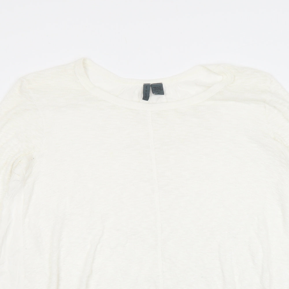 Left of Center Womens Ivory Polyester Basic T-Shirt Size M Boat Neck - Asymmetric Hem