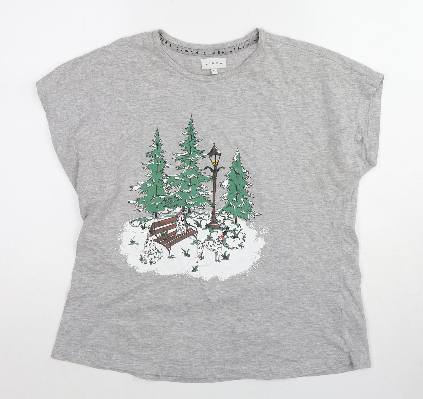 Linea Womens Grey Cotton Basic T-Shirt Size M Round Neck - Dalmatian Dogs