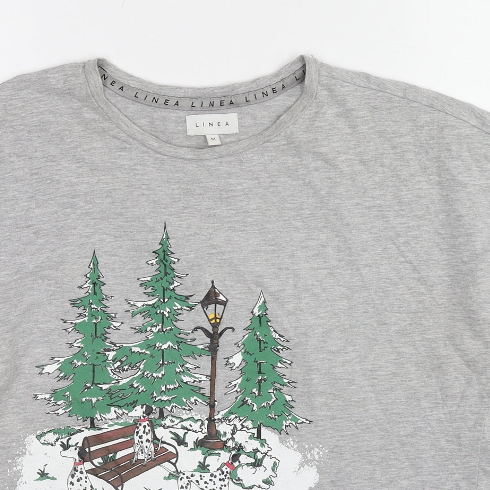 Linea Womens Grey Cotton Basic T-Shirt Size M Round Neck - Dalmatian Dogs