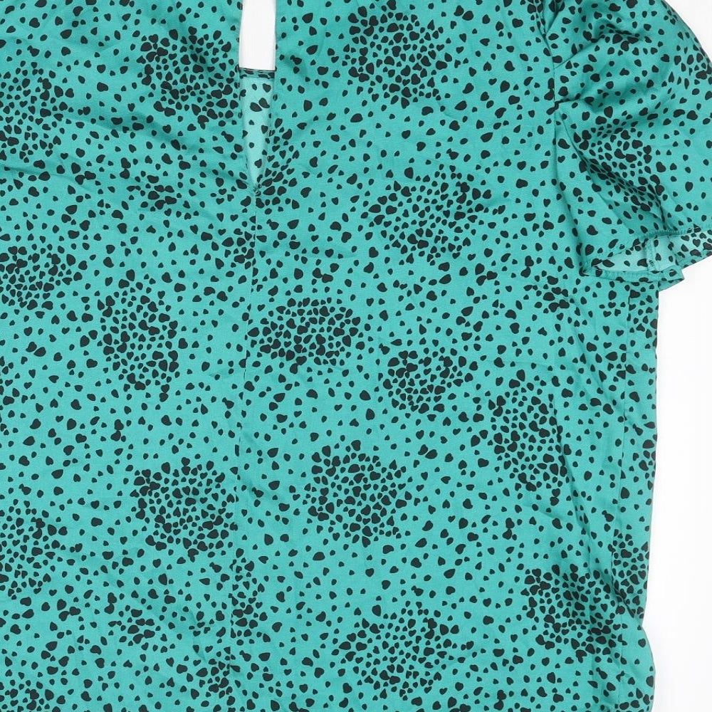 River Island Womens Green Animal Print Polyester Basic Blouse Size 14 Round Neck
