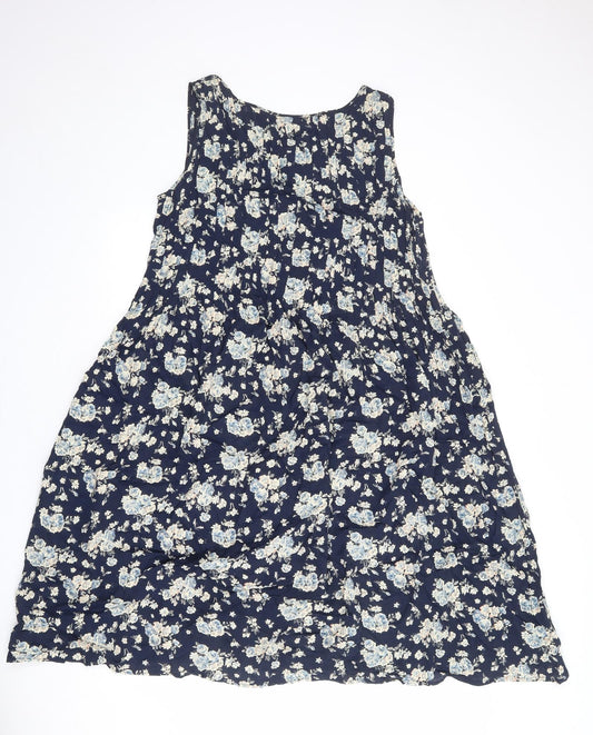 Sea Wall Womens Blue Floral Polyester Tank Dress Size M Round Neck Pullover