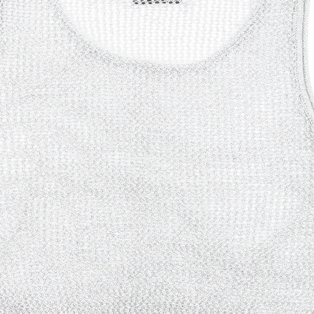 Zara Womens Silver Viscose Cropped Tank Size M Boat Neck