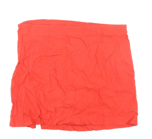 Mango Womens Red Linen A-Line Skirt Size 2XL Zip