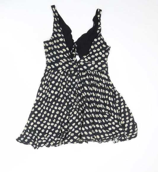 Paper Scissors Womens Black Floral Viscose Mini Size 10 V-Neck Zip