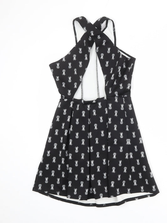 Hollister Womens Black Geometric Polyester A-Line Size S Round Neck Pullover - Pineapple Print, Open Back