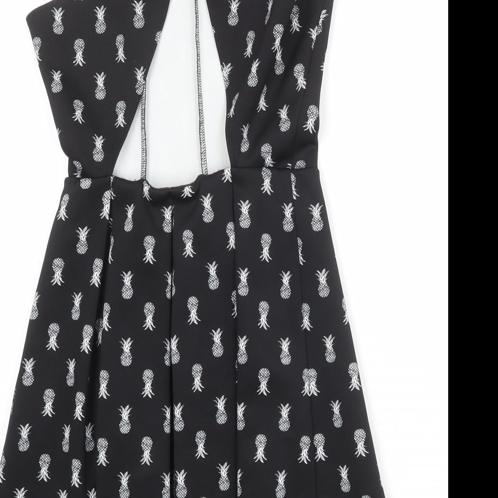 Hollister Womens Black Geometric Polyester A-Line Size S Round Neck Pullover - Pineapple Print, Open Back