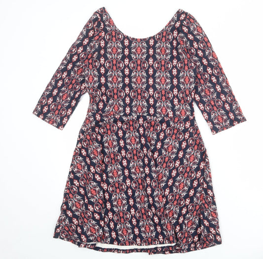 Hollister Womens Blue Geometric Cotton A-Line Size M Boat Neck Pullover