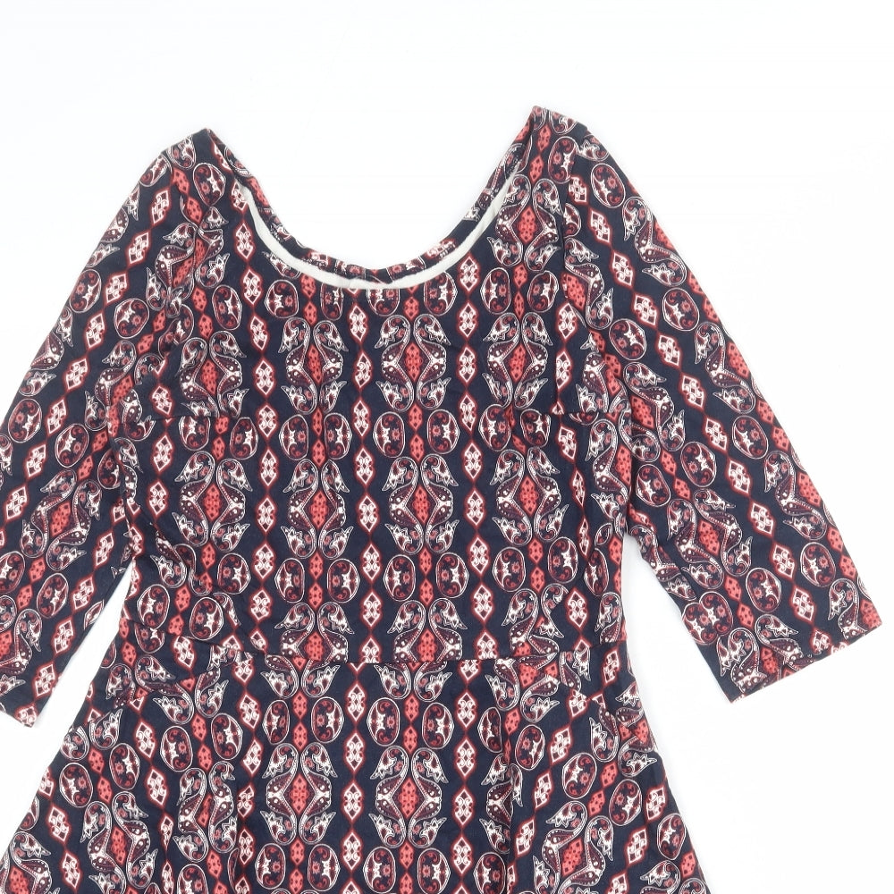 Hollister Womens Blue Geometric Cotton A-Line Size M Boat Neck Pullover
