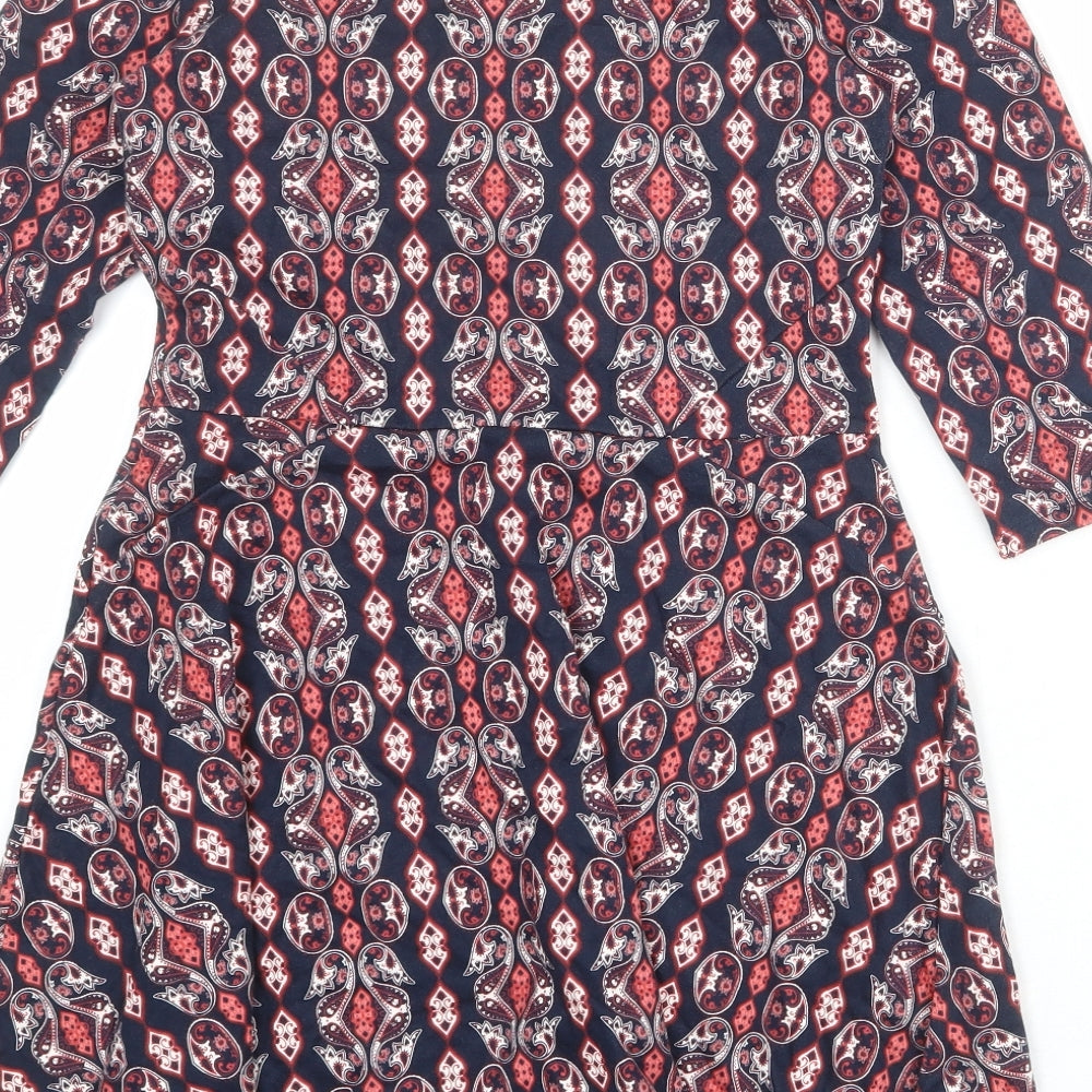 Hollister Womens Blue Geometric Cotton A-Line Size M Boat Neck Pullover