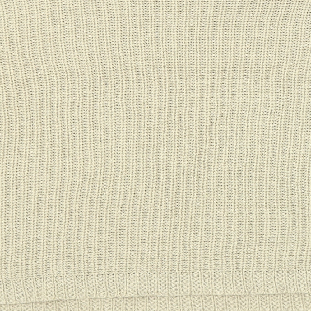Brand and care label for Missguided women’s beige boat neck acrylic jumper, size UK 22