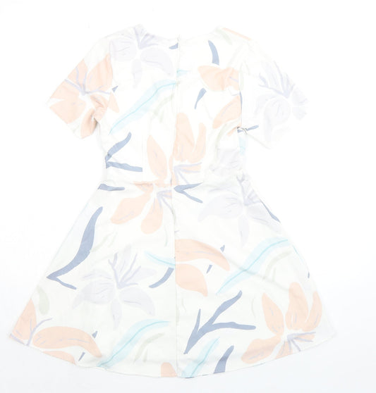 Fayth Womens White Geometric Polyester A-Line Size XS V-Neck Zip