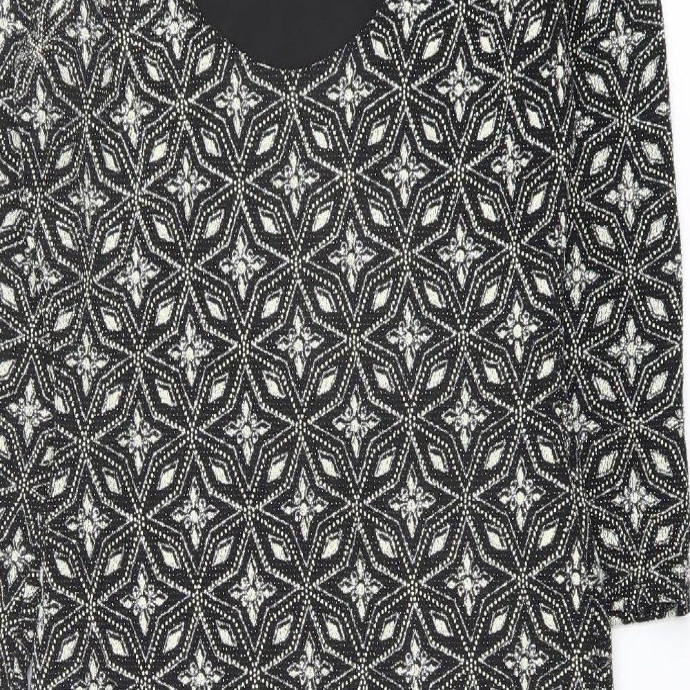 Brand and care label for Red Herring women’s black geometric nylon shift, size UK 8, round neck pullover