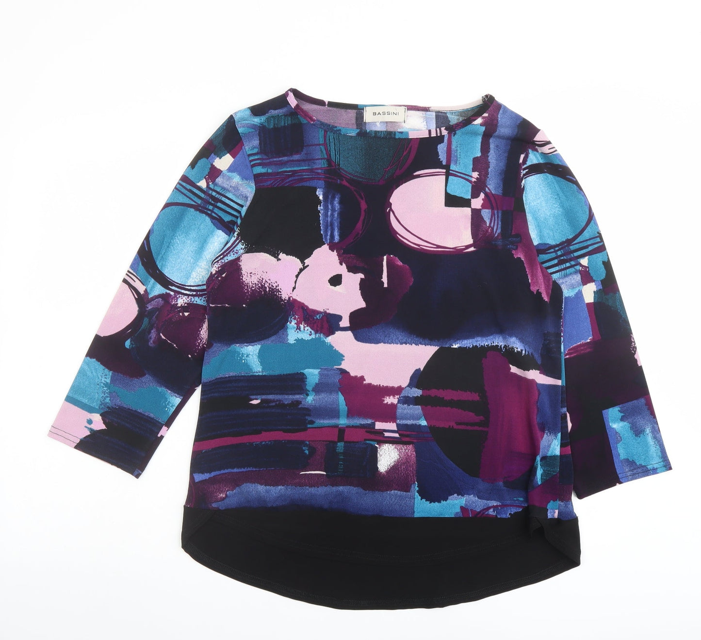 BASSINI Womens Multicoloured Geometric Polyester Basic Blouse Size 16 Boat Neck