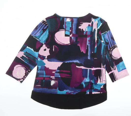 BASSINI Womens Multicoloured Geometric Polyester Basic Blouse Size 16 Boat Neck