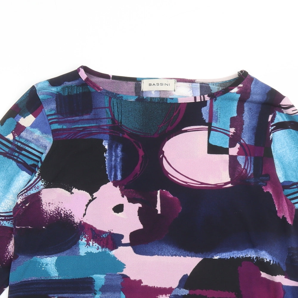 BASSINI Womens Multicoloured Geometric Polyester Basic Blouse Size 16 Boat Neck