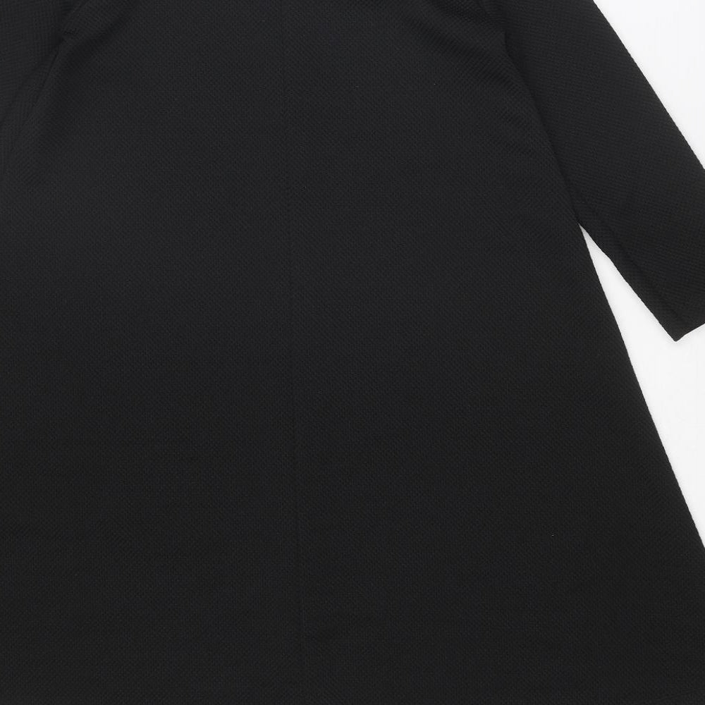 Brand and care label for ASOS women’s black polyester trapeze & swing, size UK 10, boat neck pullover