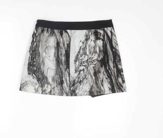 Zara Womens Grey Geometric Cotton Mini Skirt Size M Zip