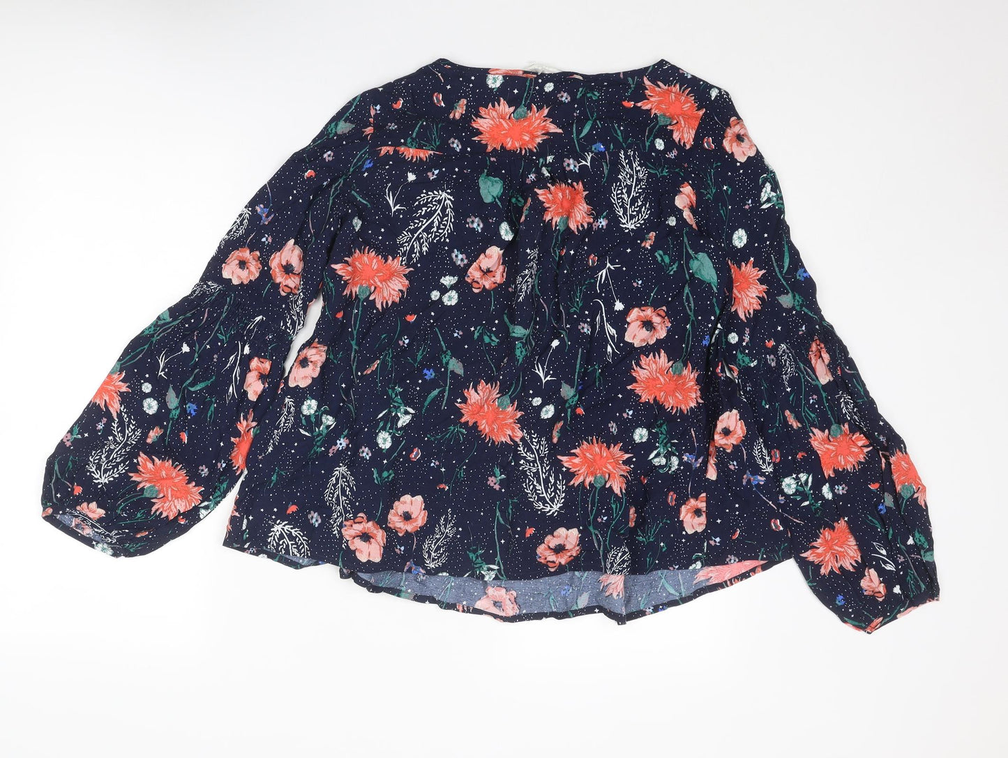 Nine by Savannah Miller Womens Blue Floral Viscose Basic Blouse Size 10 Boat Neck